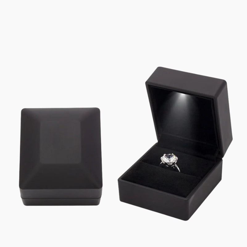 Écrin bague lumineux LED noir, ecrin bague lumineuse