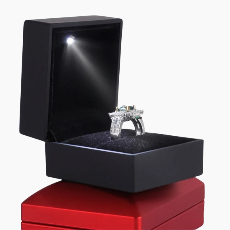 Écrin bague lumineux LED noir – Boîte à bijoux avec lumière intégrée