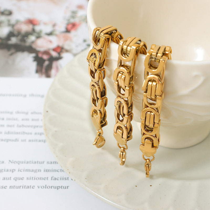 Gros bracelet fantaisie femme – Chaîne dorée en acier inoxydable
