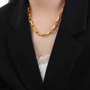 Parure chaîne cubaine dorée femme avec collier et bracelet acier inoxydable