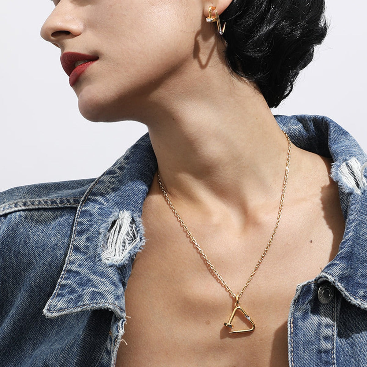Parure Clou Doré, collier et Boucles d’Oreilles en Acier Inoxydable 18K