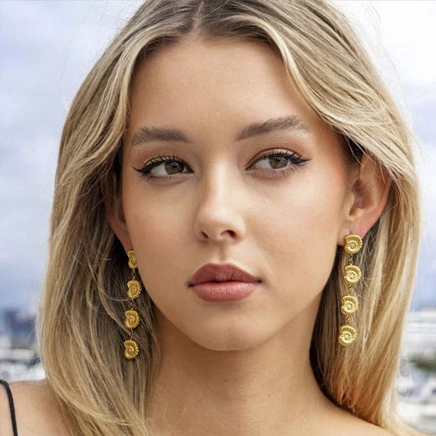Parure coquillage escargot dorée femme – Collier et boucles d’oreilles acier inoxydable en or 18K