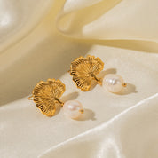 Parure feuille ginkgo dorée en acier inoxydable avec collier et boucles d’oreilles
