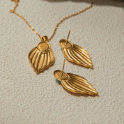 Parure feuilles dorées femme avec pierres en acier inoxydable et PVD 18K