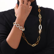 Parure grosse maille dorée collier, bracelet en acier inoxydable or 18K