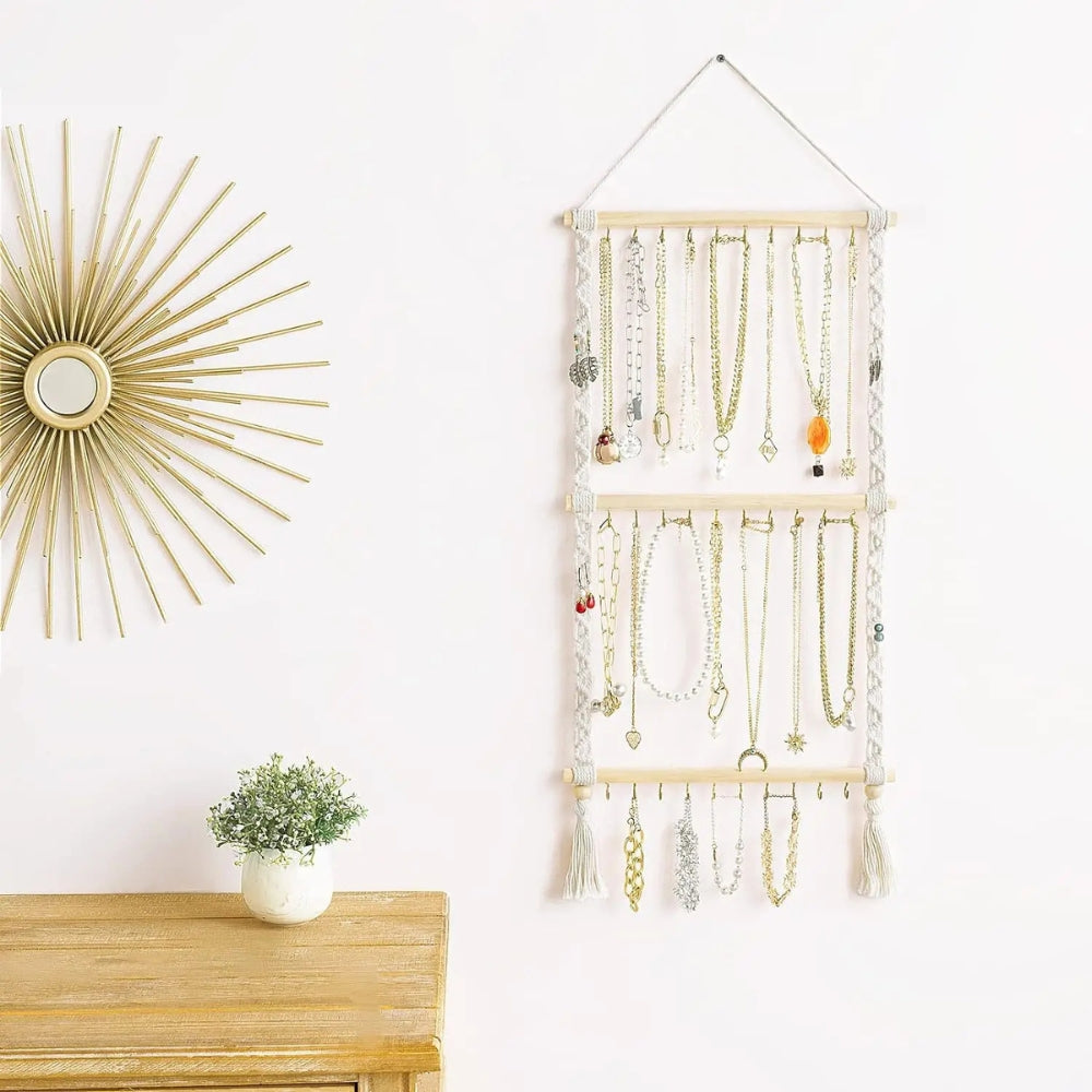 Porte bijoux mural macramé